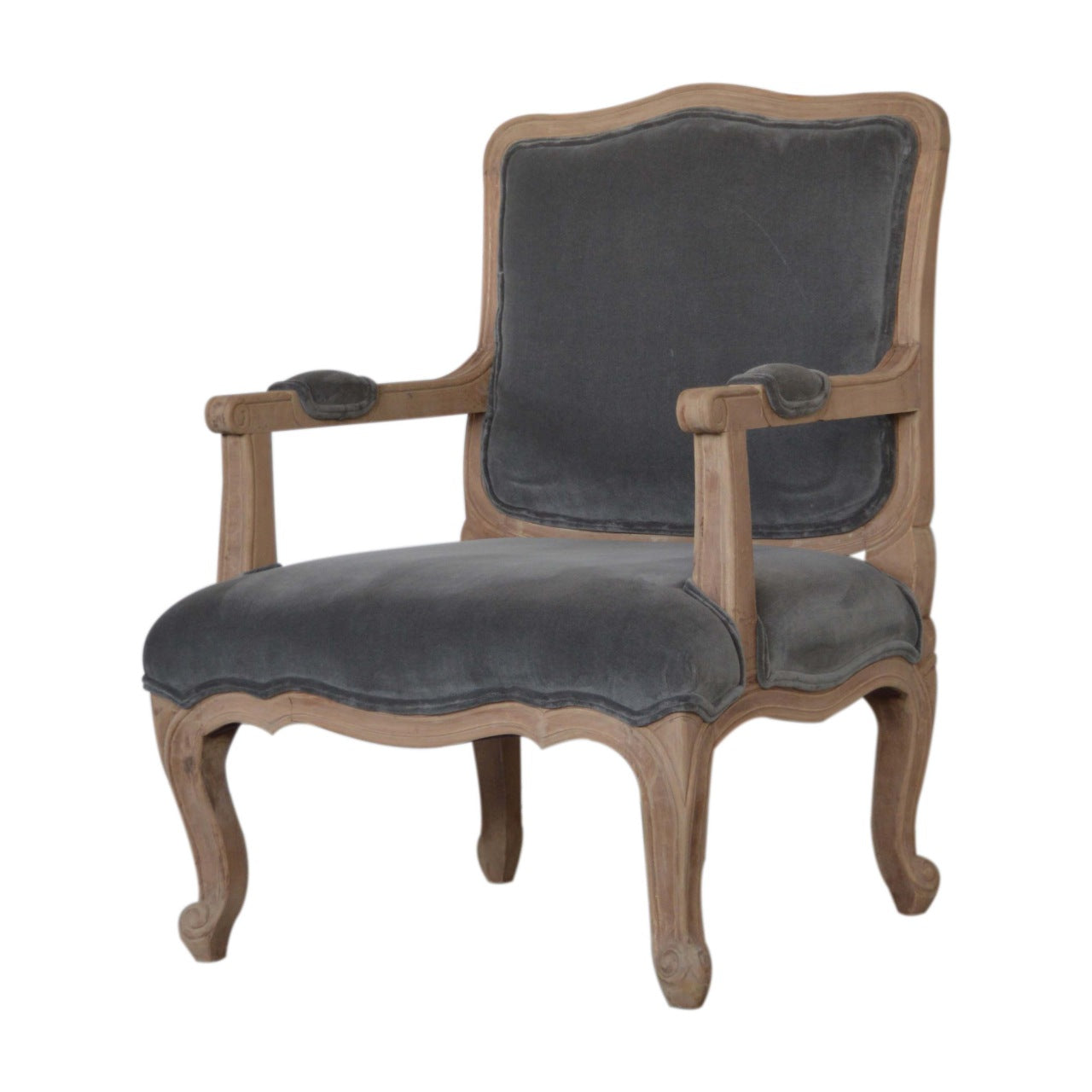 Solid Wood Grey Velvet French Style Chair