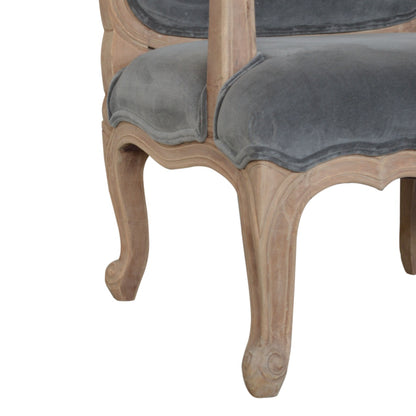 Solid Wood Grey Velvet French Style Chair