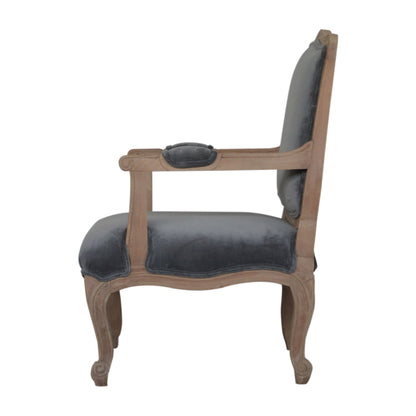 Solid Wood Grey Velvet French Style Chair