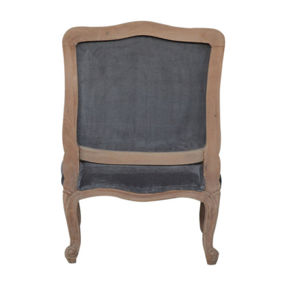 Solid Wood Grey Velvet French Style Chair