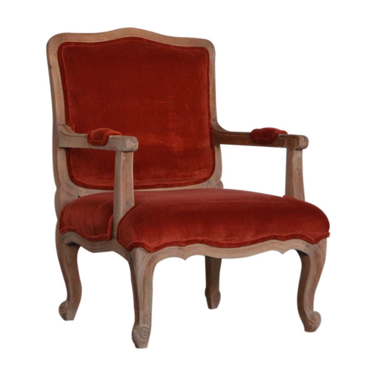 Solid Wood Brick Red Velvet French Style Chair