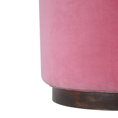 Solid Wood Pink Velvet Footstool with Wooden Base