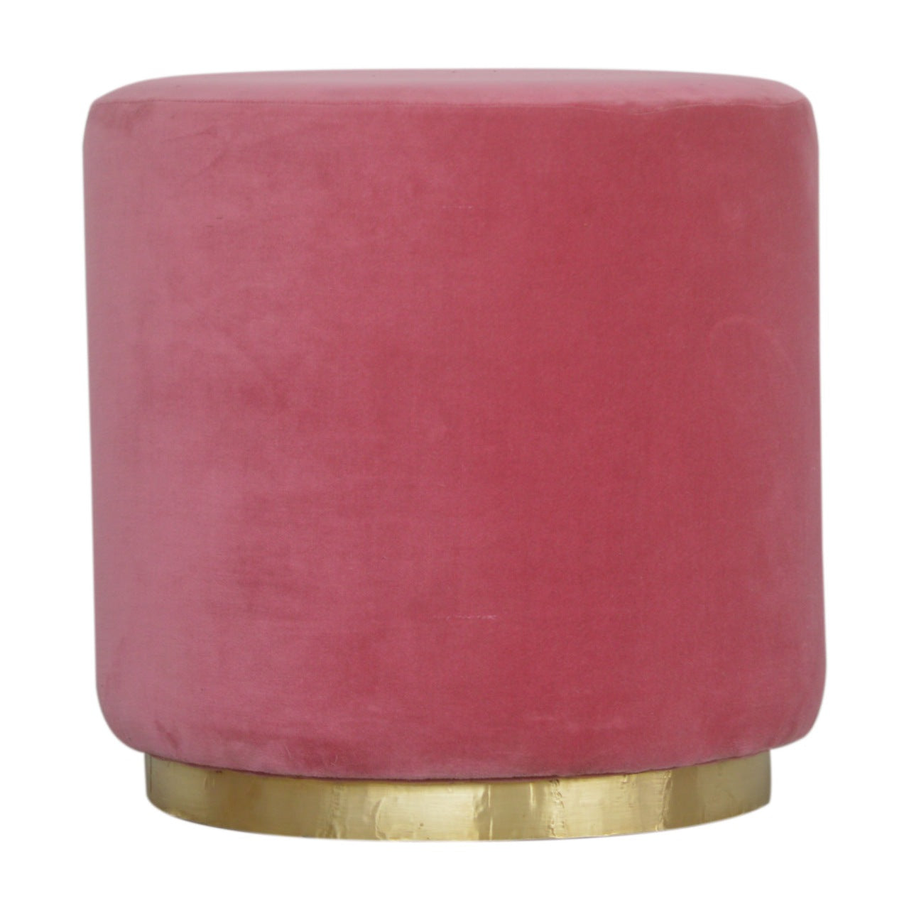 Solid Wood Large Pink Velvet Footstool with Gold Base
