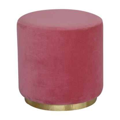 Solid Wood Large Pink Velvet Footstool with Gold Base