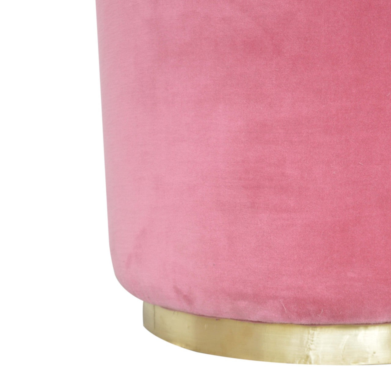 Solid Wood Large Pink Velvet Footstool with Gold Base