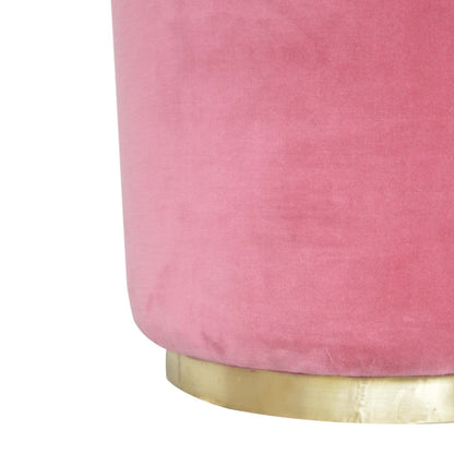 Solid Wood Large Pink Velvet Footstool with Gold Base
