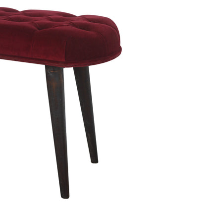 Solid Wood Wine Red Velvet Deep Button Bench