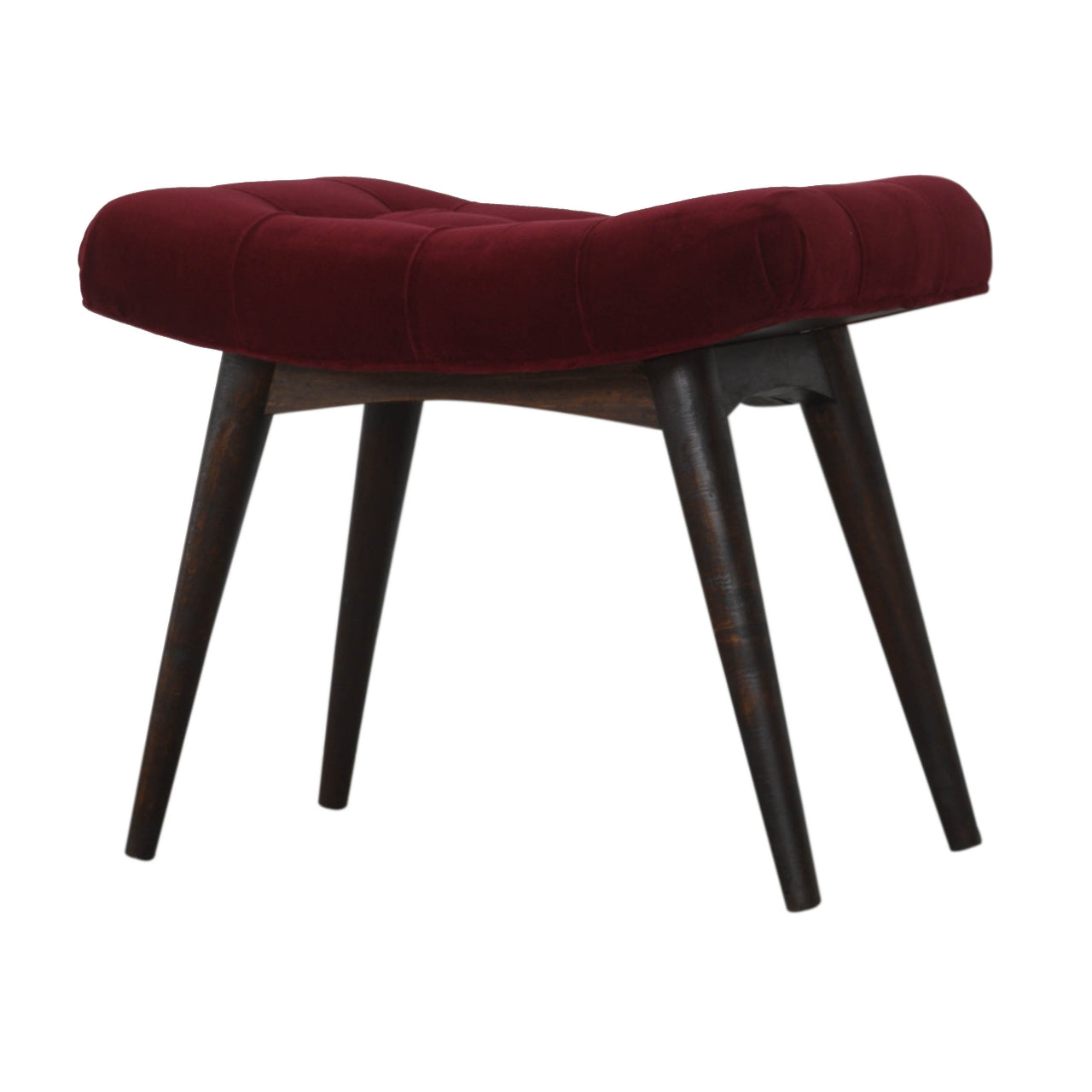 Solid Wood Wine Red Cotton Velvet Curved Bench