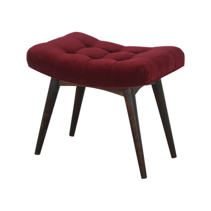 Solid Wood Wine Red Cotton Velvet Curved Bench