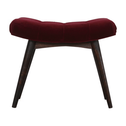 Solid Wood Wine Red Cotton Velvet Curved Bench