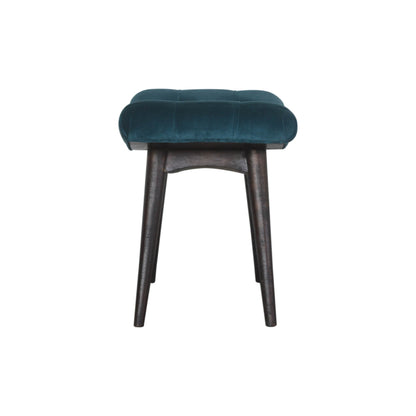 teal cotton velvet curved bench