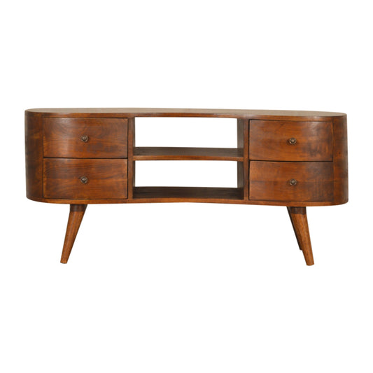 Solid Wood 4 Drawer Chestnut Curved TV Stand