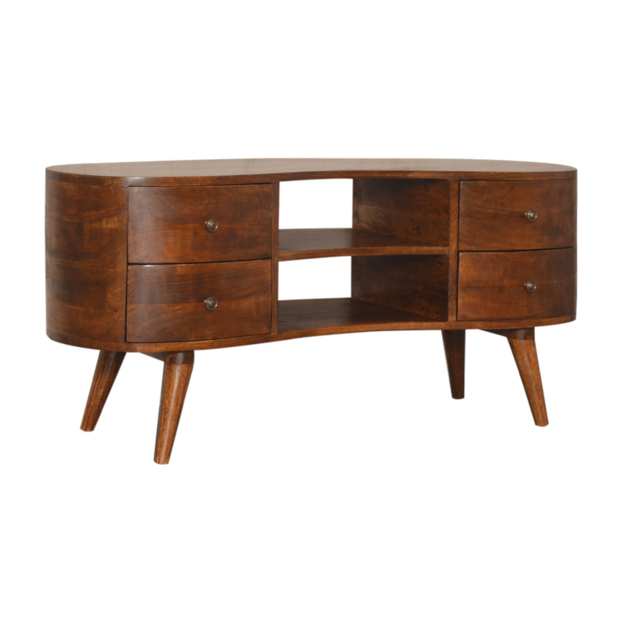 Solid Wood 4 Drawer Chestnut Curved TV Stand