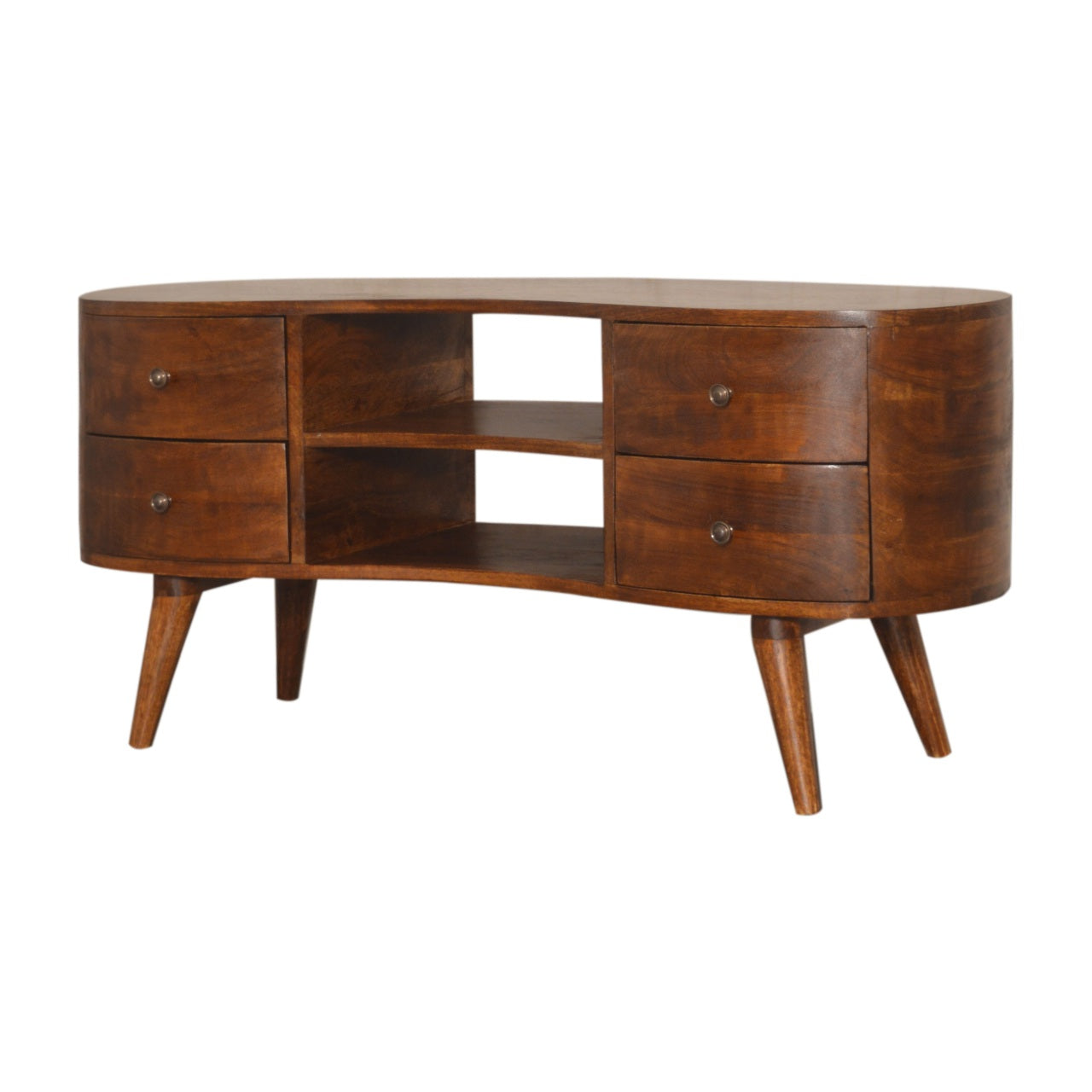 Solid Wood 4 Drawer Chestnut Curved TV Stand