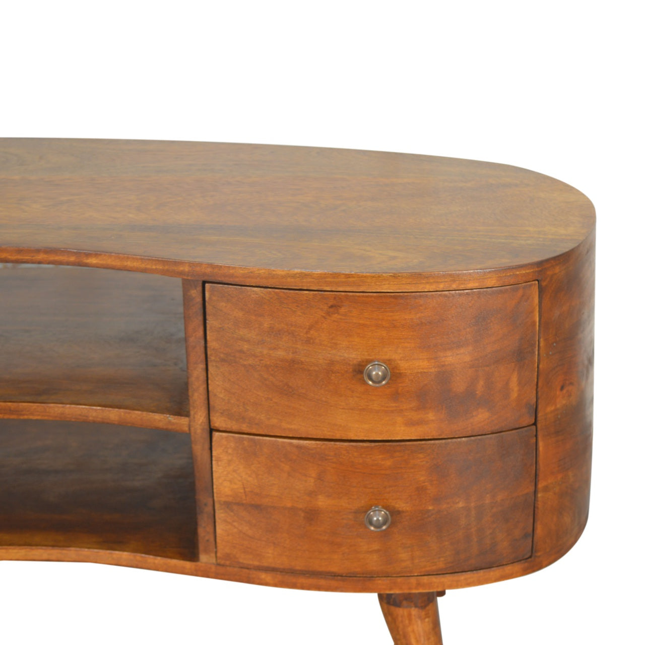 Solid Wood 4 Drawer Chestnut Curved TV Stand