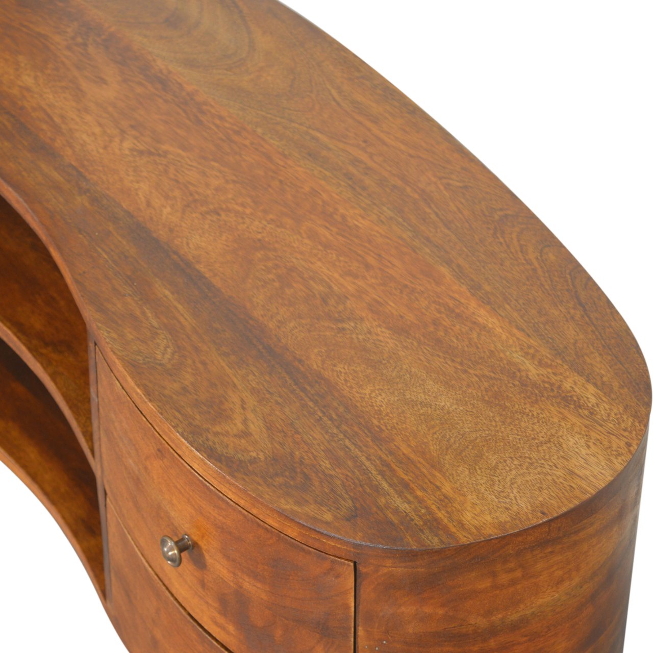 Solid Wood 4 Drawer Chestnut Curved TV Stand