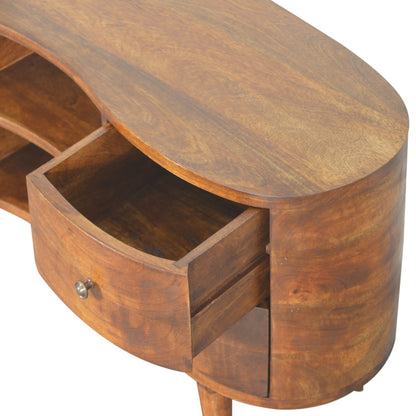 Solid Wood 4 Drawer Chestnut Curved TV Stand