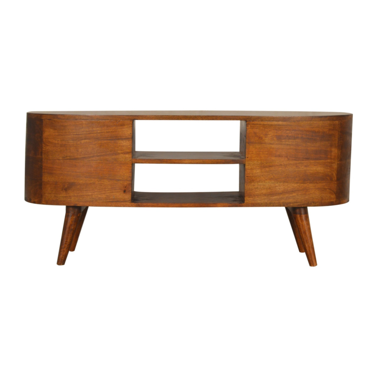 Solid Wood 4 Drawer Chestnut Curved TV Stand