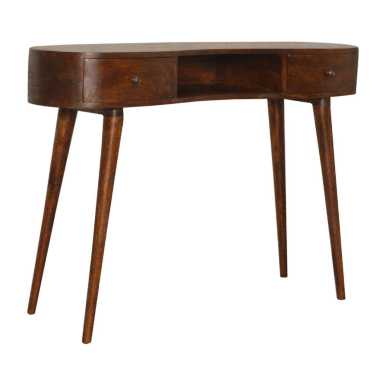 Solid Wood 2 Drawer Chestnut Curved Writing Desk
