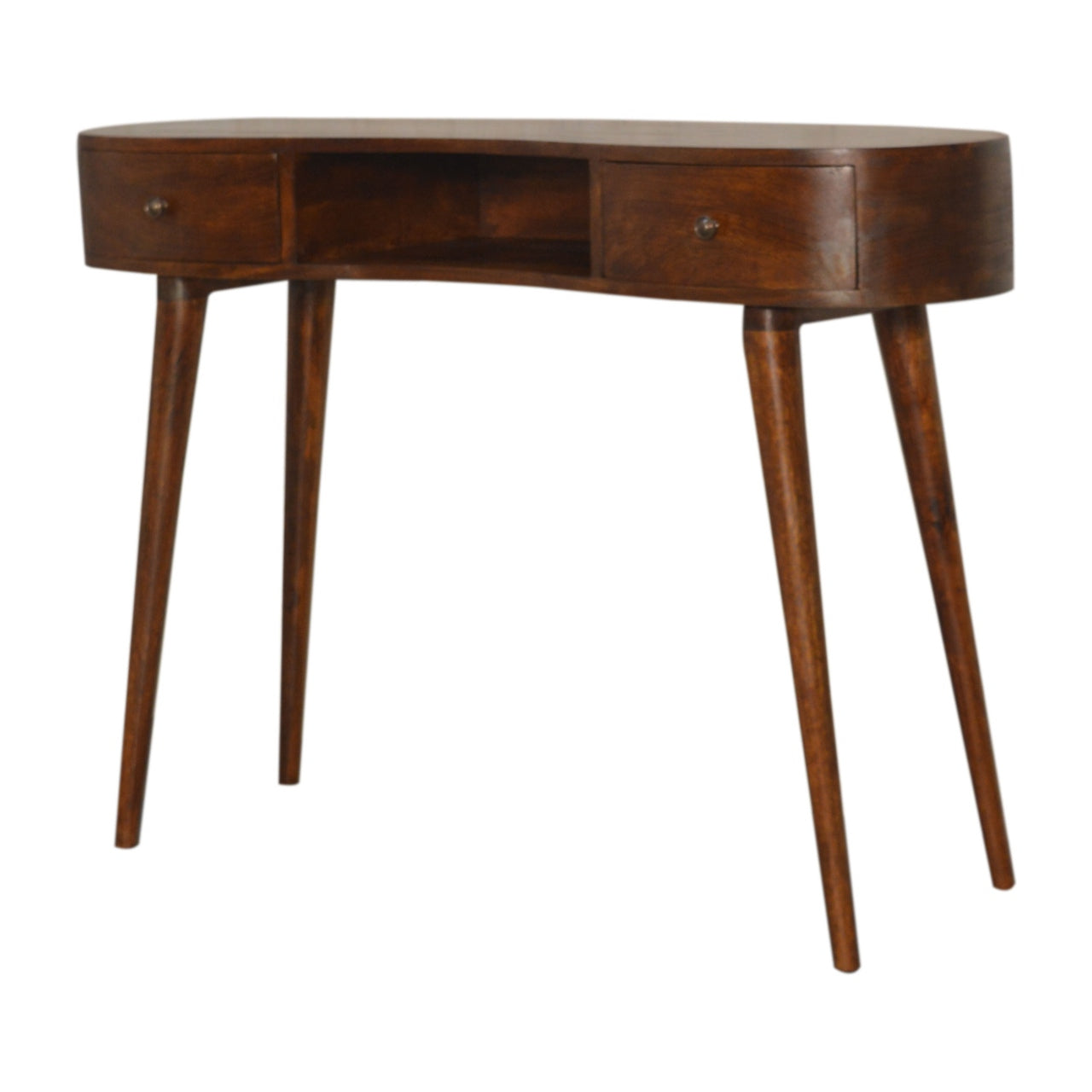 Solid Wood 2 Drawer Chestnut Curved Writing Desk