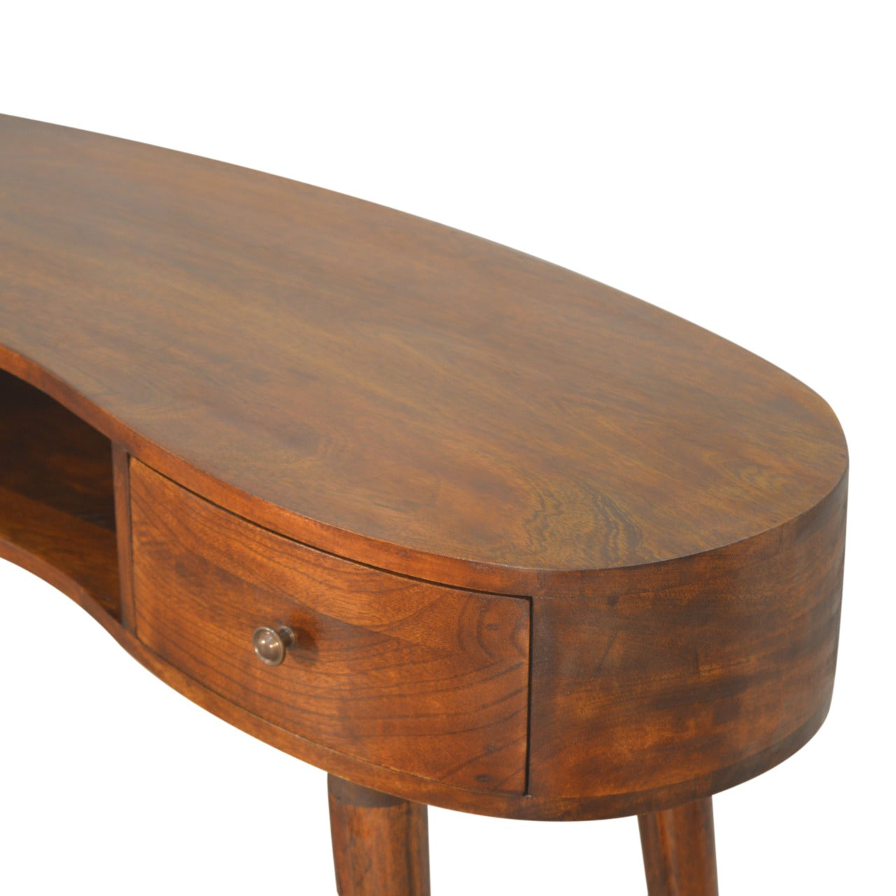Solid Wood 2 Drawer Chestnut Curved Writing Desk