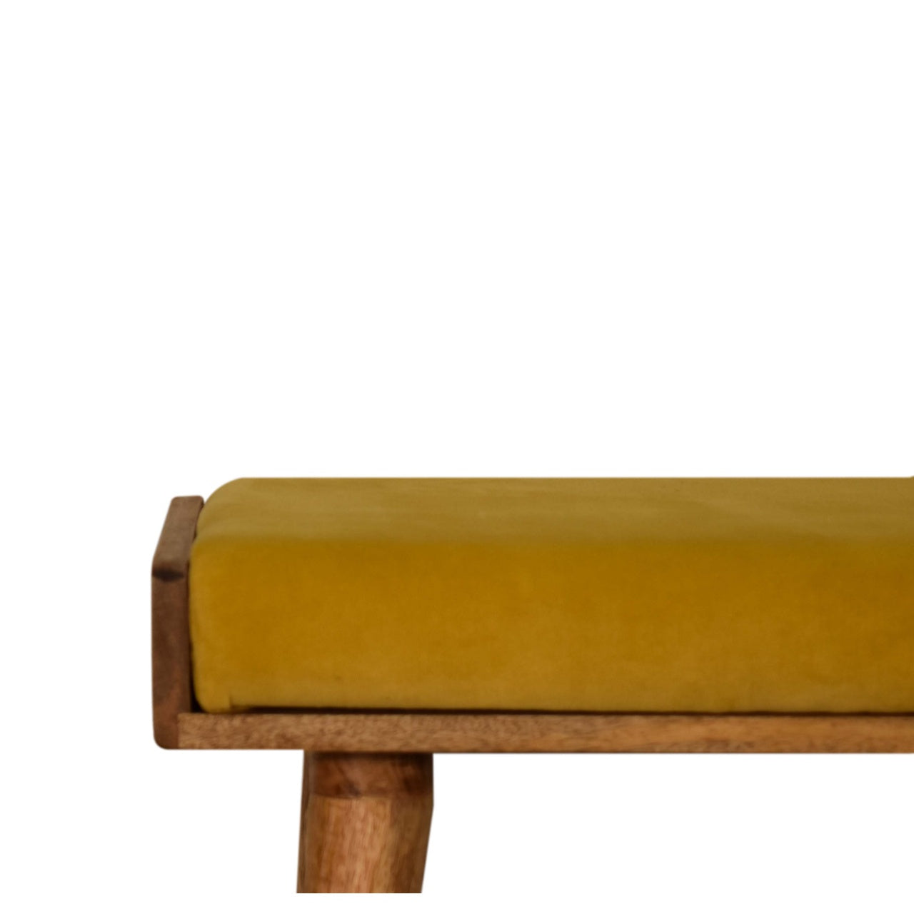 Solid Wood Mustard Velvet Tray Style Footstool