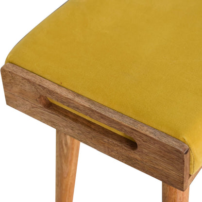 Solid Wood Mustard Velvet Tray Style Footstool