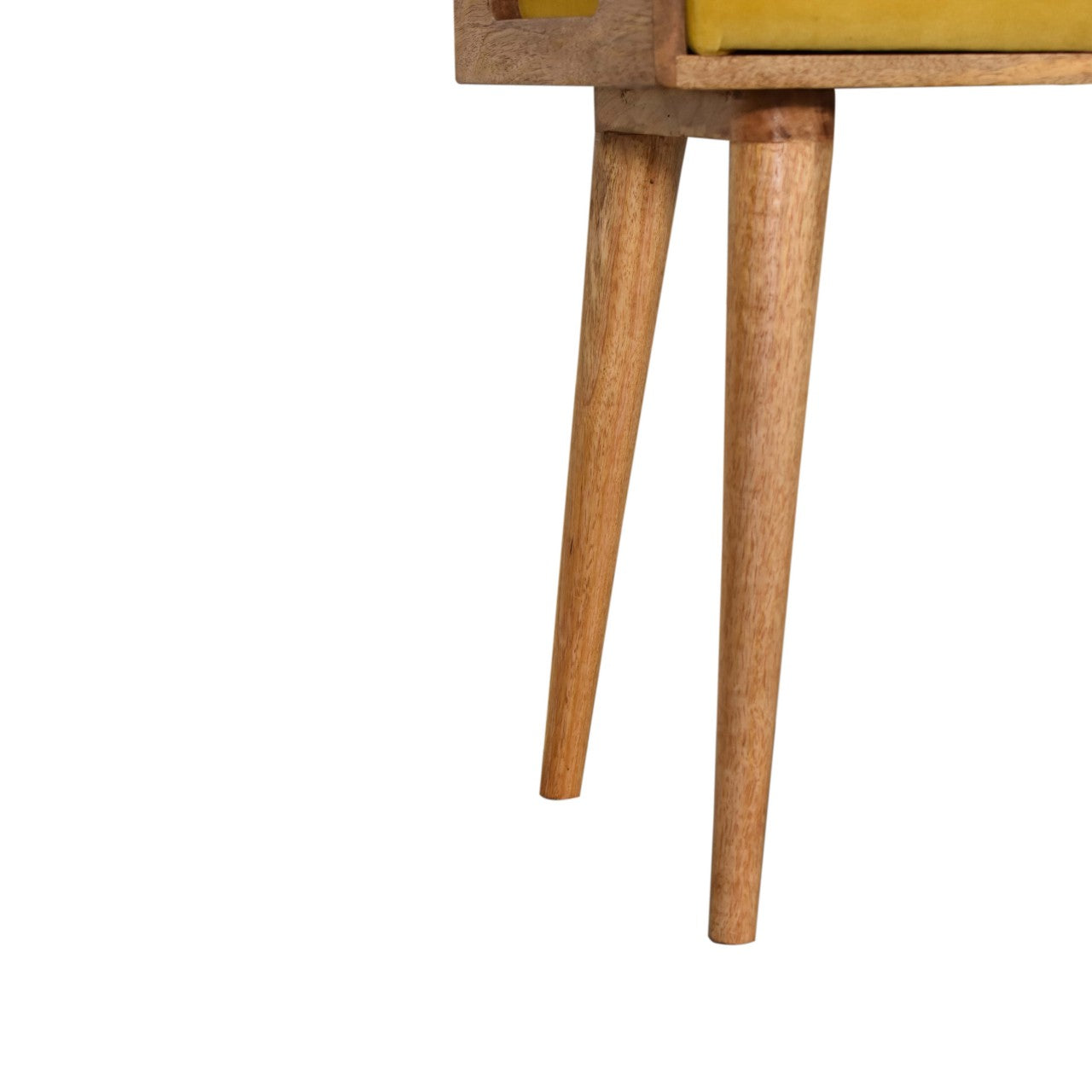 Solid Wood Mustard Velvet Tray Style Footstool
