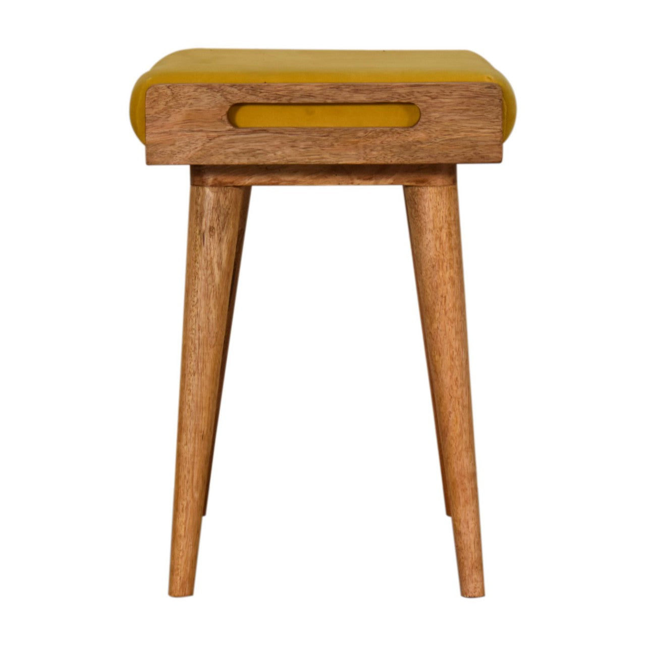 Solid Wood Mustard Velvet Tray Style Footstool