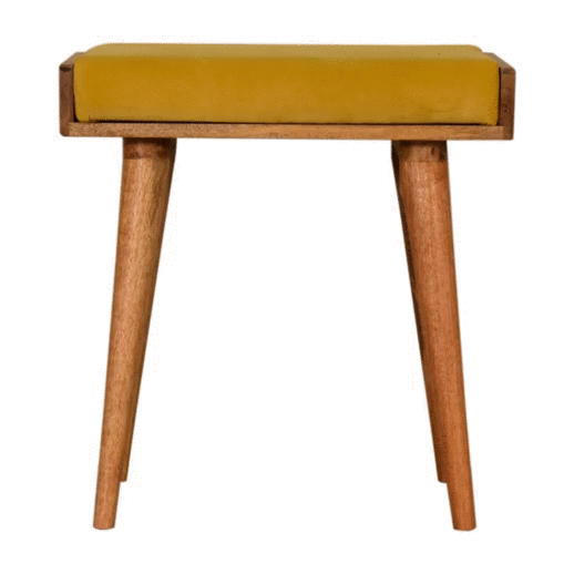 Solid Wood Mustard Velvet Tray Style Footstool