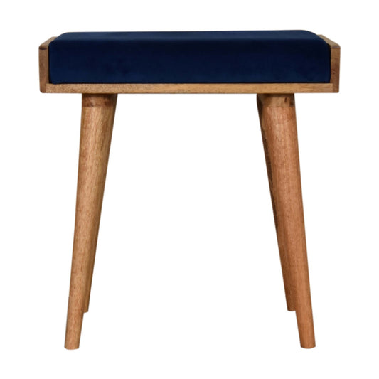 Solid Wood Royal Blue Velvet Tray Style Footstool