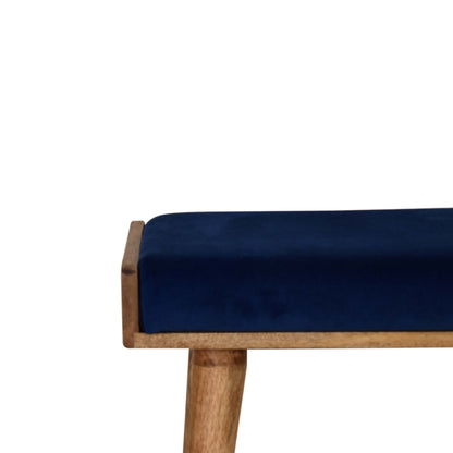 Solid Wood Royal Blue Velvet Tray Style Footstool