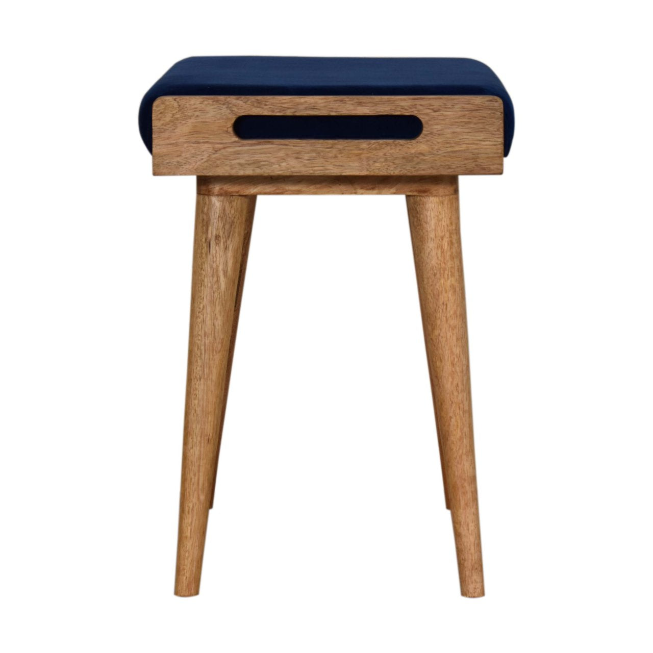 Solid Wood Royal Blue Velvet Tray Style Footstool