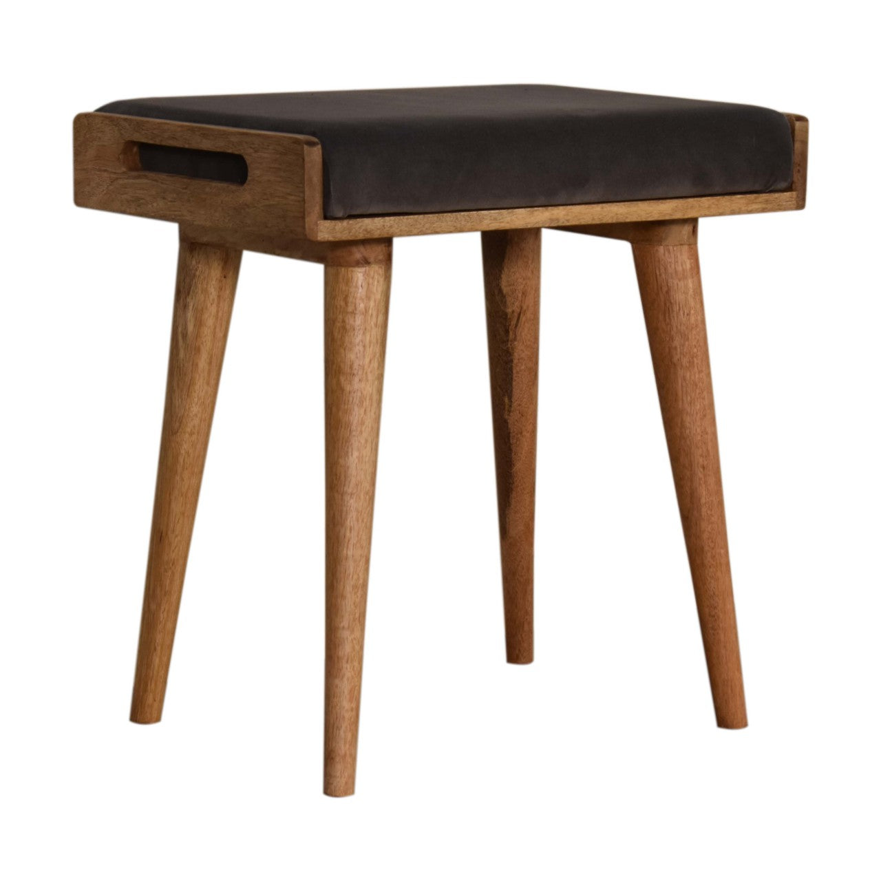 Solid Wood Grey Velvet Tray Style Grey Footstool