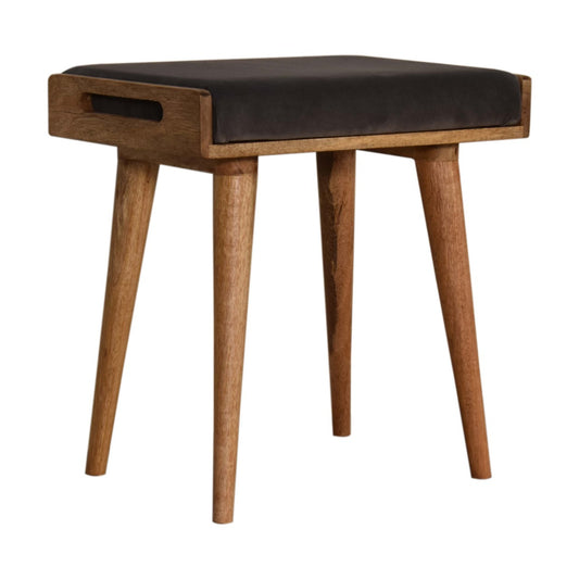 Solid Wood Grey Velvet Tray Style Grey Footstool