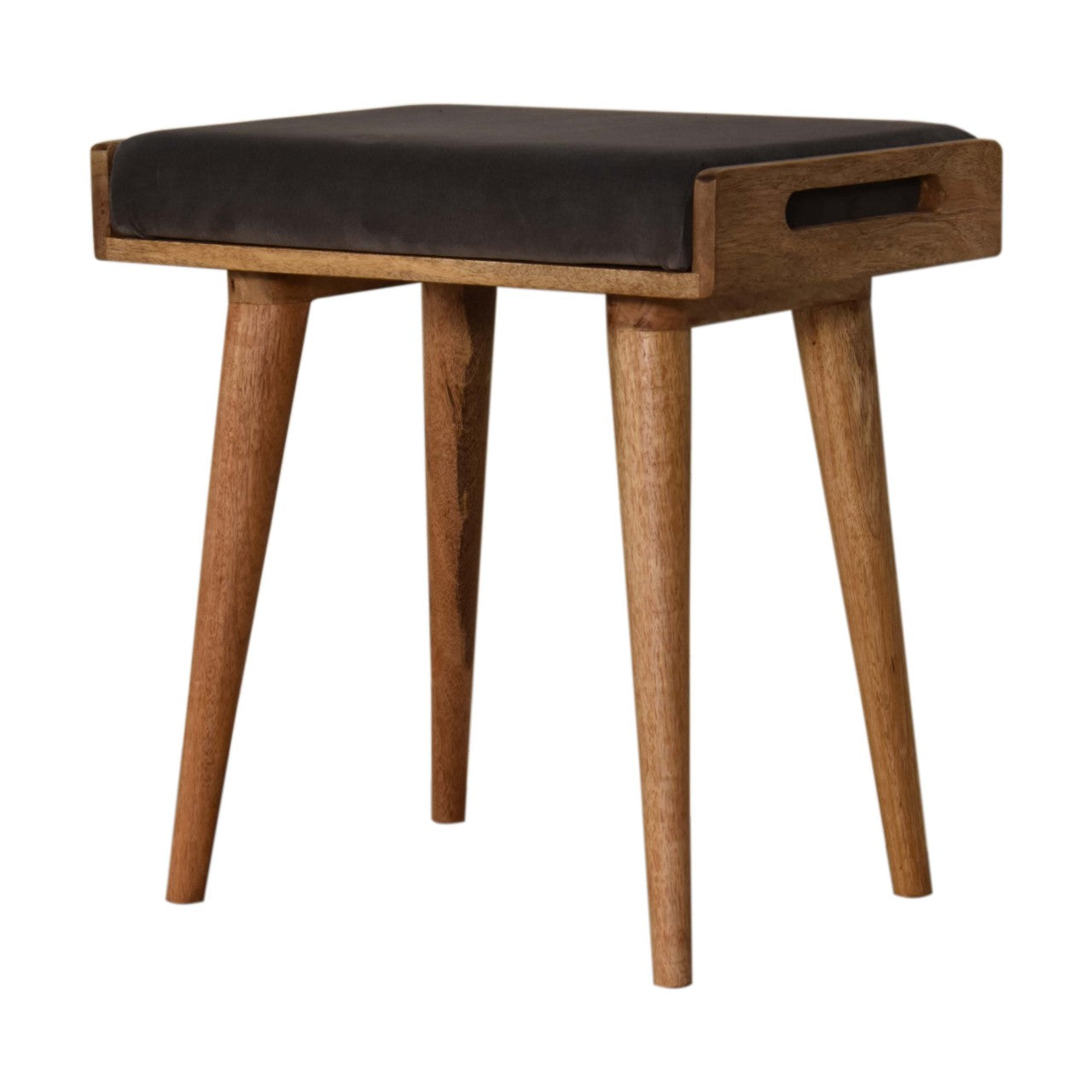 Solid Wood Grey Velvet Tray Style Grey Footstool