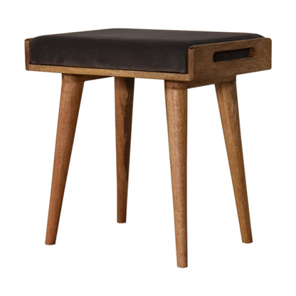 Solid Wood Grey Velvet Tray Style Grey Footstool