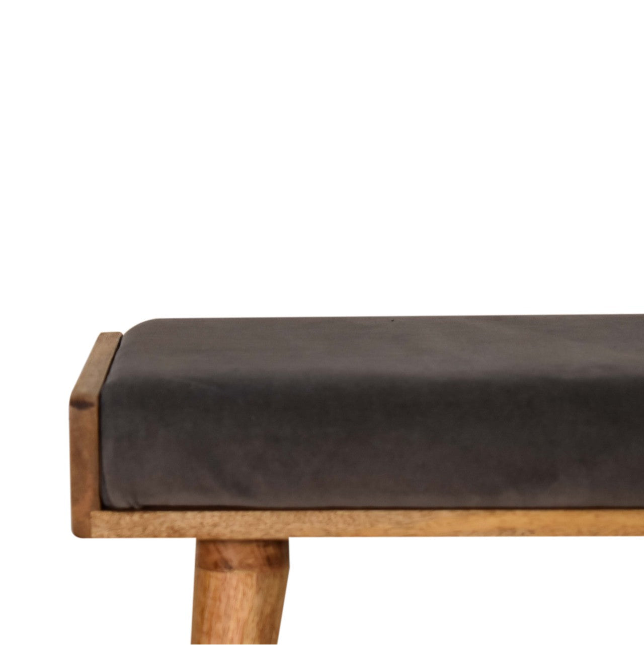 Solid Wood Grey Velvet Tray Style Grey Footstool