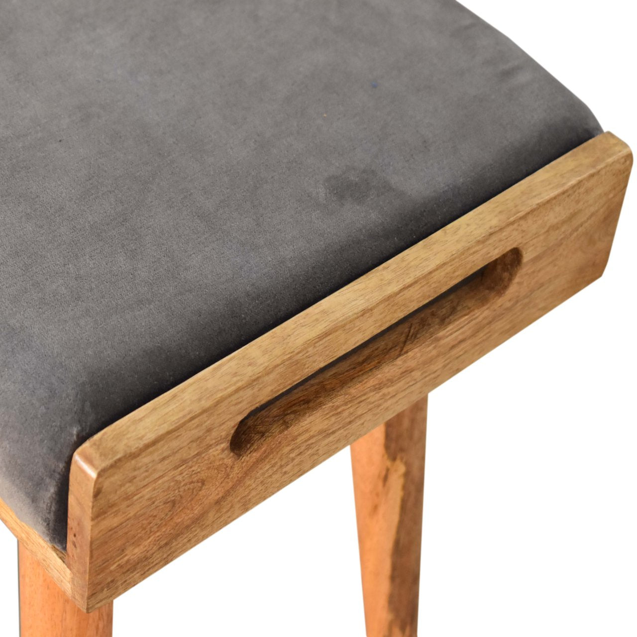 Solid Wood Grey Velvet Tray Style Grey Footstool