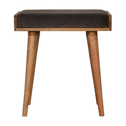 Solid Wood Grey Velvet Tray Style Grey Footstool