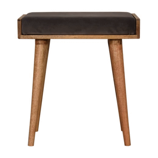 Solid Wood Grey Velvet Tray Style Grey Footstool