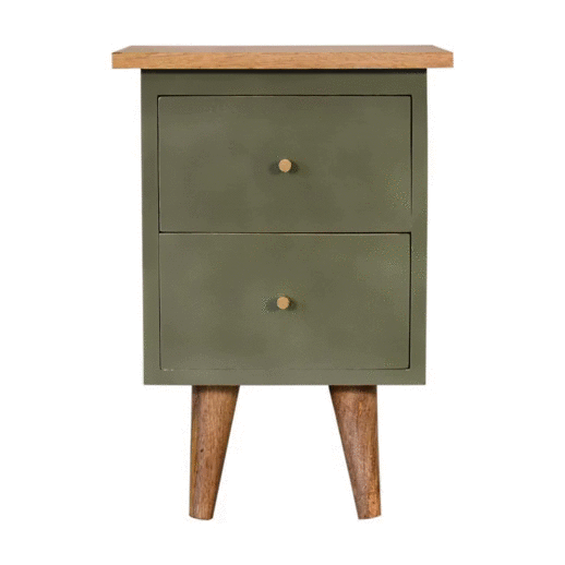 Solid Wood Olive Hand Painted Bedside