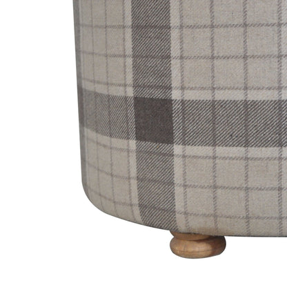 Solid Wood Deep Button Round Checked Footstool