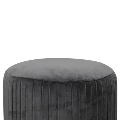 Solid Wood Grey Cotton Velvet Pleated Footstool with Gold Base