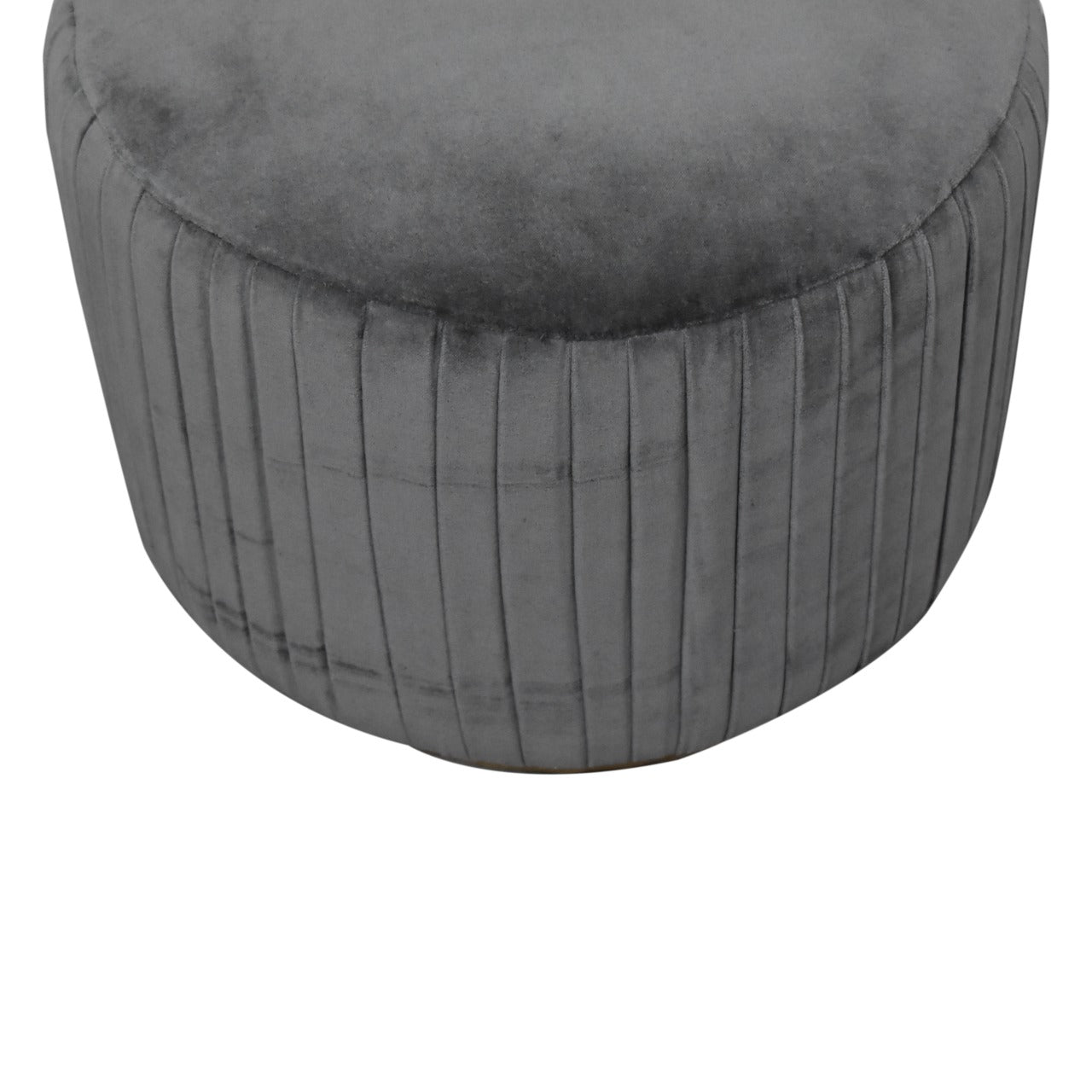 Solid Wood Grey Cotton Velvet Pleated Footstool with Gold Base