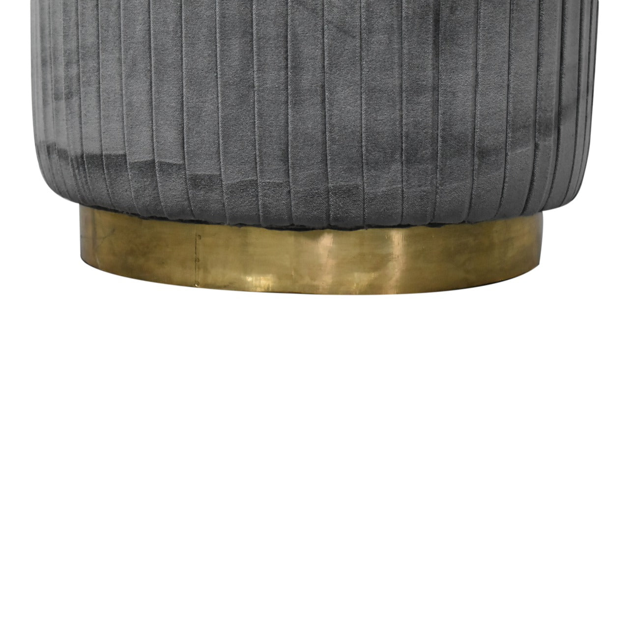 Solid Wood Grey Cotton Velvet Pleated Footstool with Gold Base