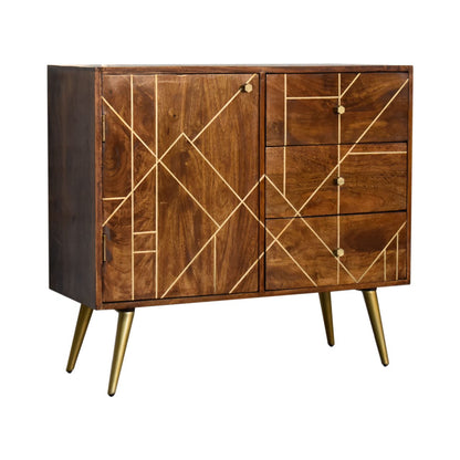 This chestnut gold inlay abstract sideboard is perfect for adding a touch of luxury to your bedroom. The solid wood construction and stylish finish make it a great choice for anyone looking for a high quality piece of furniture, while the abstract design adds a touch of glamour that will really stand out. And with plenty of storage space on offer, this sideboard is ideal for keeping your bedroom organized and tidy.