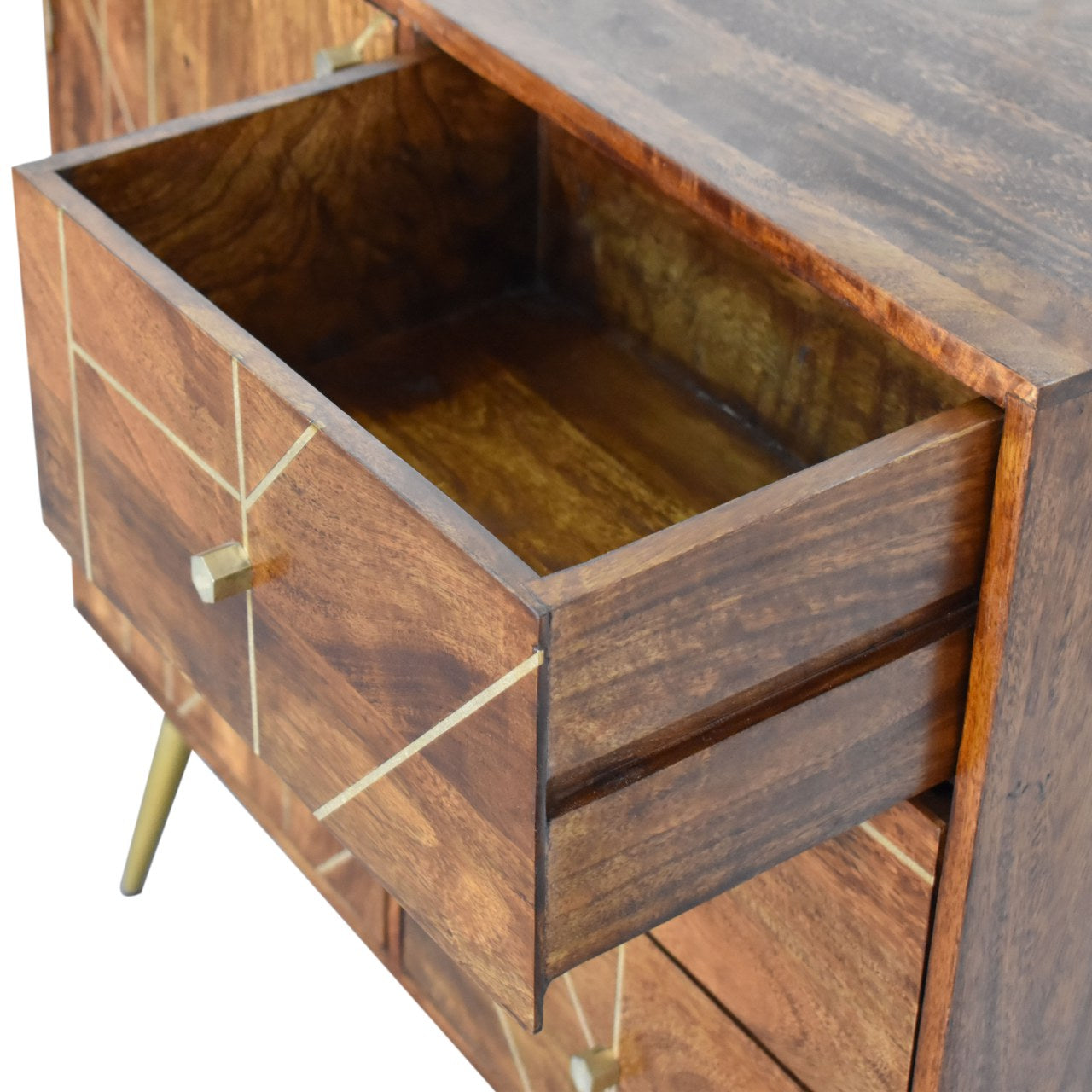 This chestnut gold inlay abstract sideboard is perfect for adding a touch of luxury to your bedroom. The solid wood construction and stylish finish make it a great choice for anyone looking for a high quality piece of furniture, while the abstract design adds a touch of glamour that will really stand out. And with plenty of storage space on offer, this sideboard is ideal for keeping your bedroom organized and tidy.
