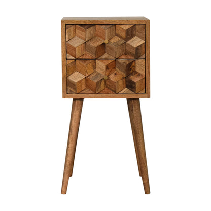 mini cube carved 2 drawer bedside
