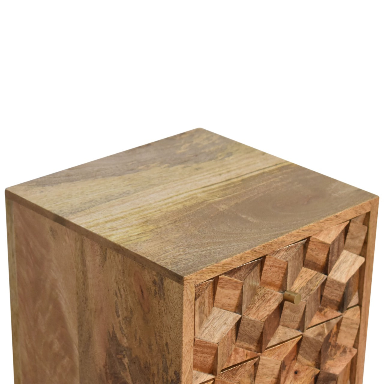 mini cube carved 2 drawer bedside